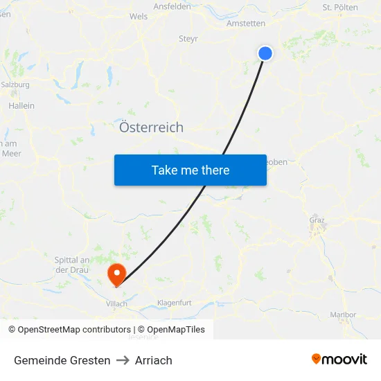 Gemeinde Gresten to Arriach map