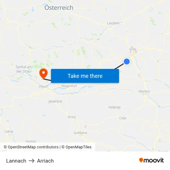 Lannach to Arriach map