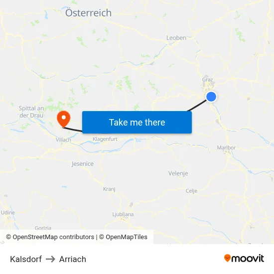 Kalsdorf to Arriach map