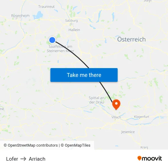 Lofer to Arriach map