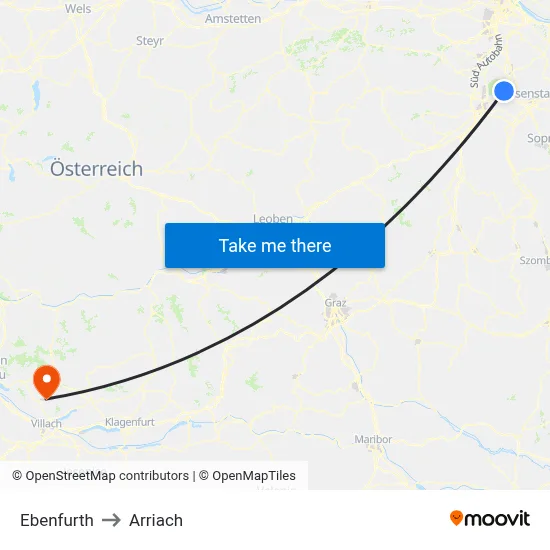 Ebenfurth to Arriach map
