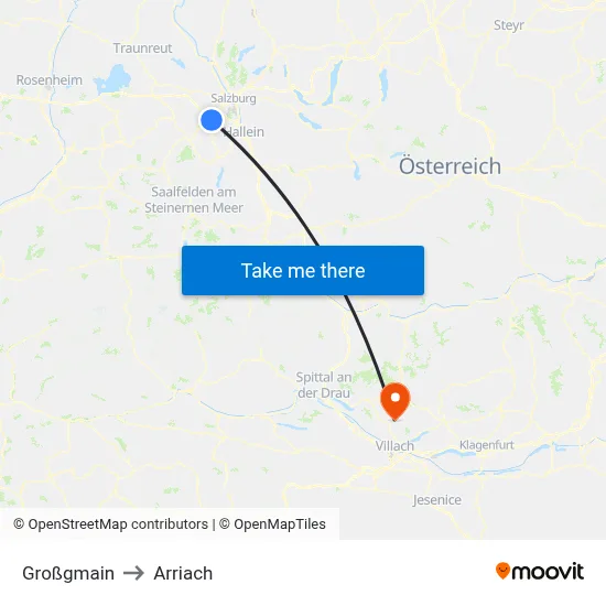 Großgmain to Arriach map