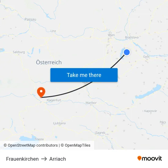 Frauenkirchen to Arriach map