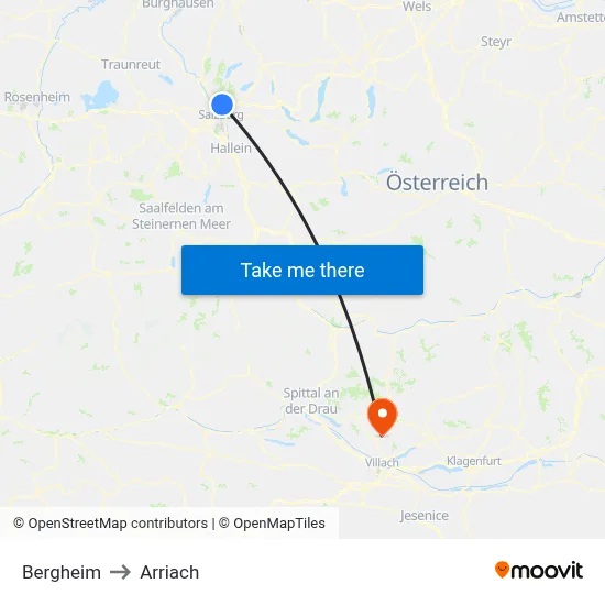 Bergheim to Arriach map