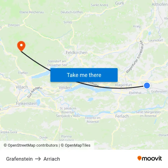 Grafenstein to Arriach map