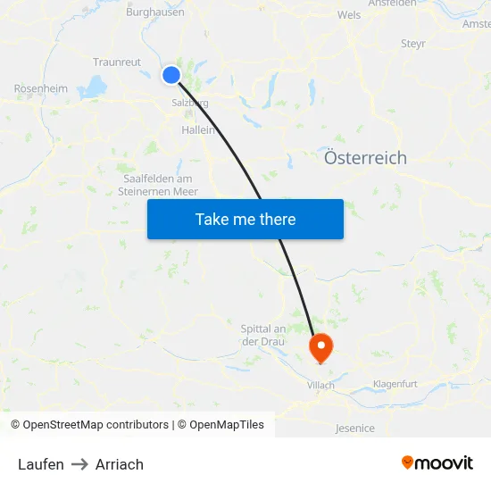 Laufen to Arriach map