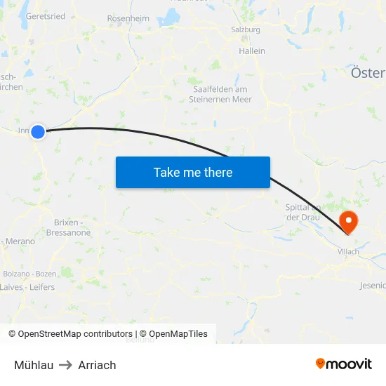Mühlau to Arriach map