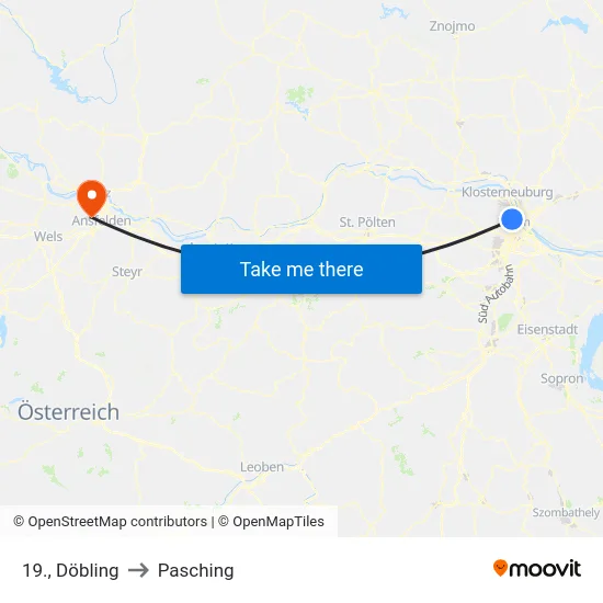 19., Döbling to Pasching map
