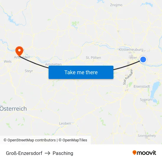 Groß-Enzersdorf to Pasching map