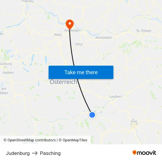 Judenburg to Pasching map