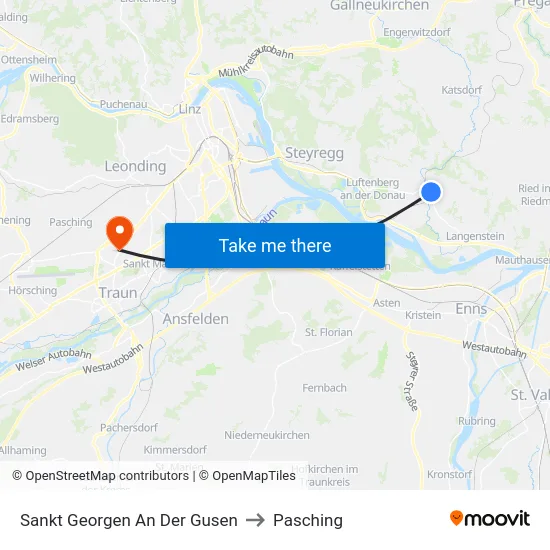 Sankt Georgen An Der Gusen to Pasching map