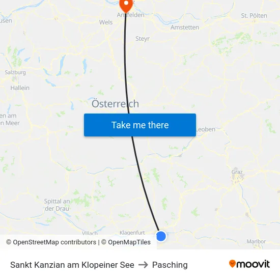 Sankt Kanzian am Klopeiner See to Pasching map