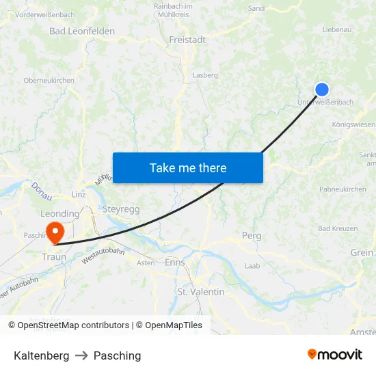 Kaltenberg to Pasching map