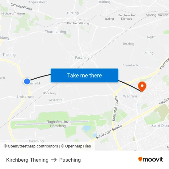 Kirchberg-Thening to Pasching map