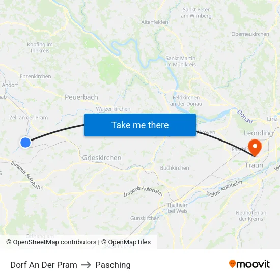 Dorf An Der Pram to Pasching map