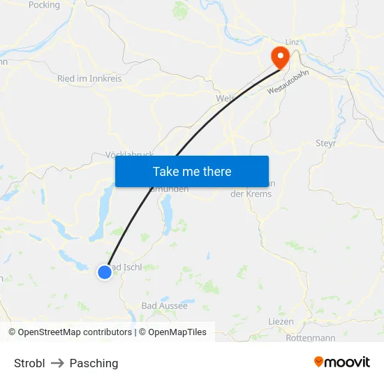 Strobl to Pasching map