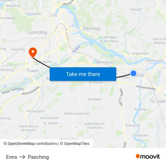 Enns to Pasching map