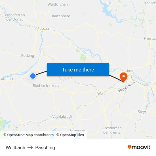 Weilbach to Pasching map