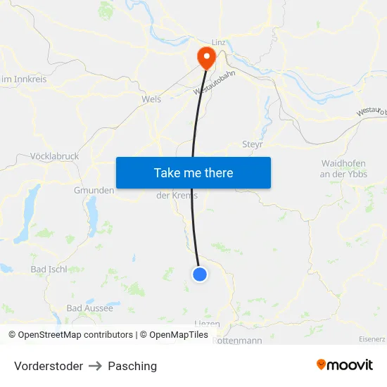 Vorderstoder to Pasching map