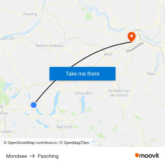 Mondsee to Pasching map