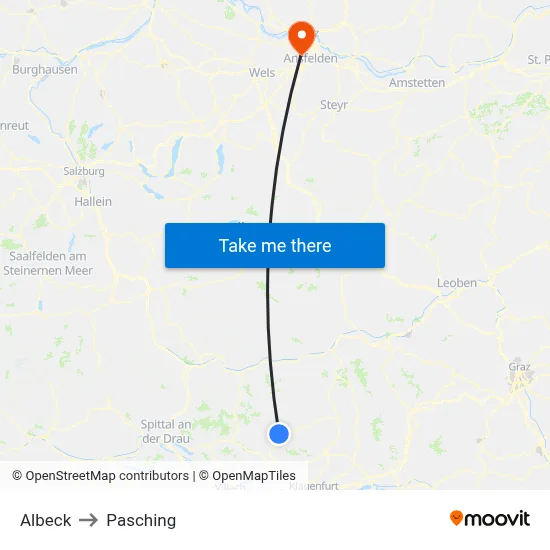 Albeck to Pasching map
