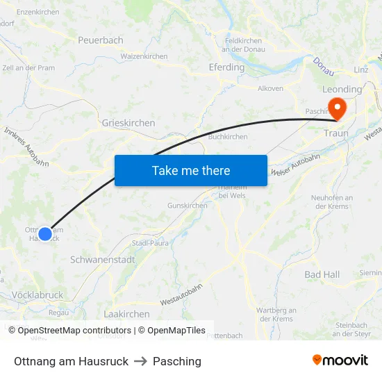 Ottnang am Hausruck to Pasching map