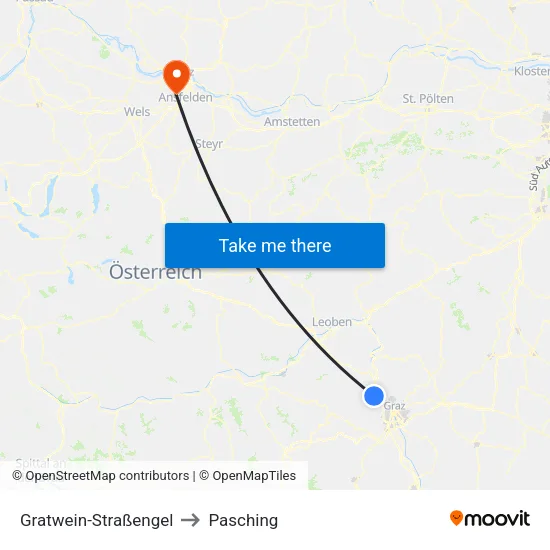 Gratwein-Straßengel to Pasching map