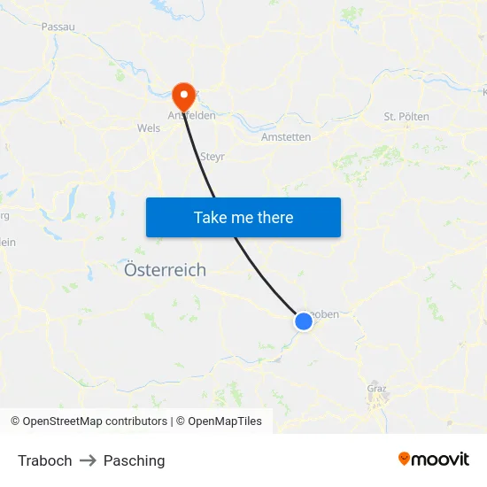 Traboch to Pasching map