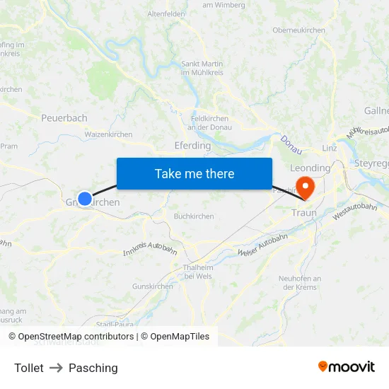 Tollet to Pasching map