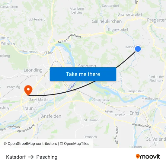 Katsdorf to Pasching map