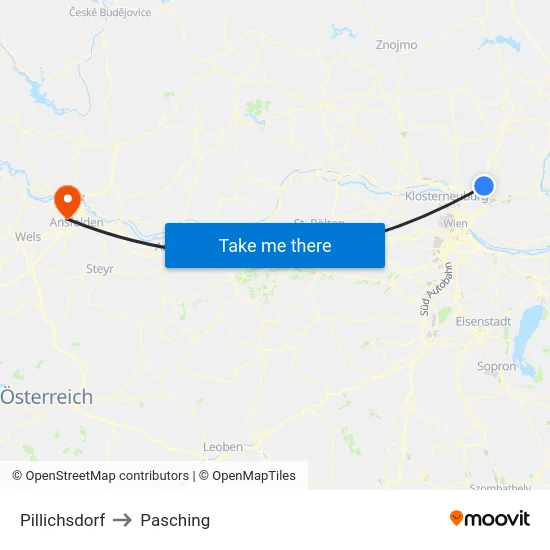 Pillichsdorf to Pasching map