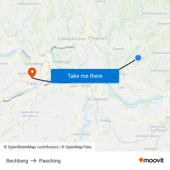 Rechberg to Pasching map