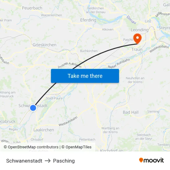 Schwanenstadt to Pasching map