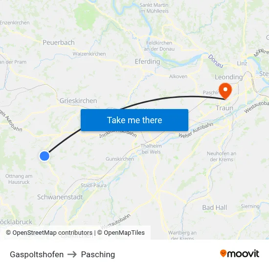 Gaspoltshofen to Pasching map