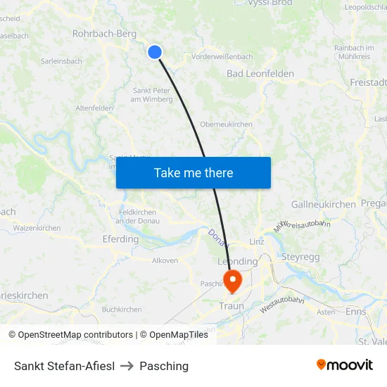 Sankt Stefan-Afiesl to Pasching map