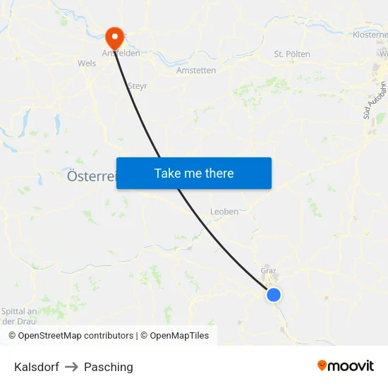 Kalsdorf to Pasching map