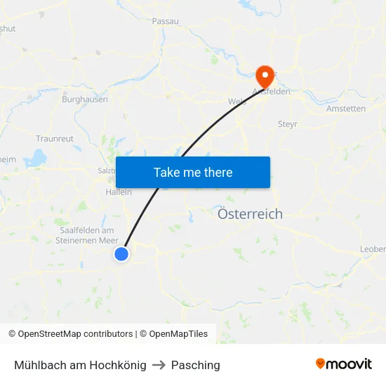 Mühlbach am Hochkönig to Pasching map