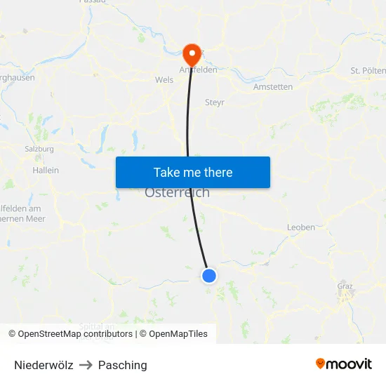 Niederwölz to Pasching map