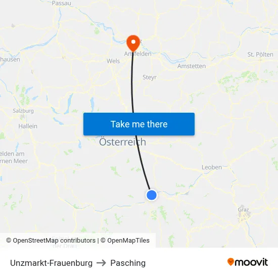 Unzmarkt-Frauenburg to Pasching map