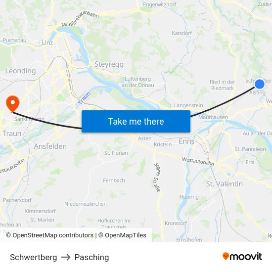 Schwertberg to Pasching map