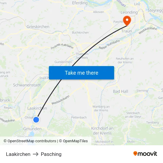 Laakirchen to Pasching map