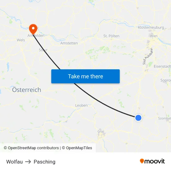 Wolfau to Pasching map