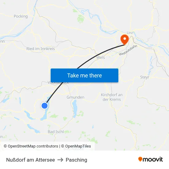 Nußdorf am Attersee to Pasching map