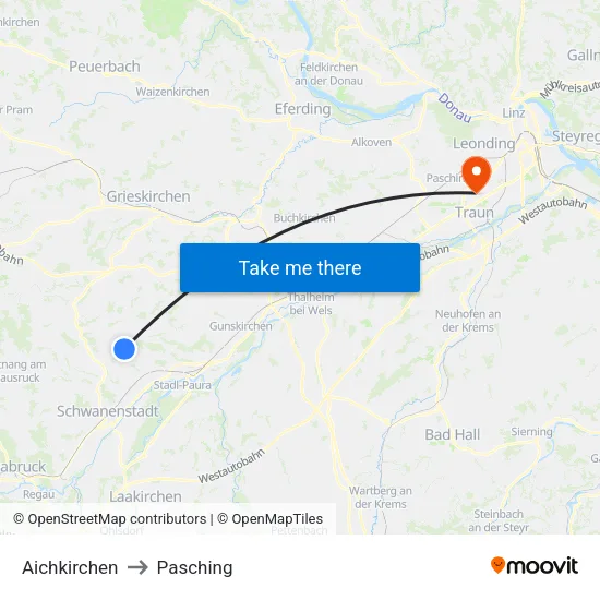 Aichkirchen to Pasching map