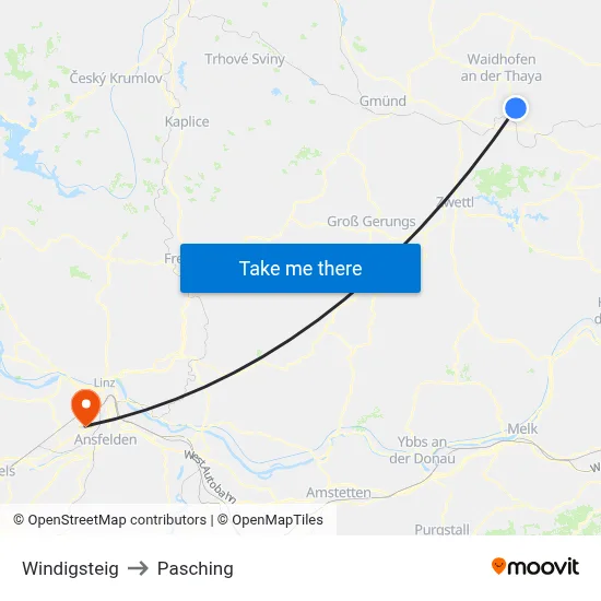 Windigsteig to Pasching map