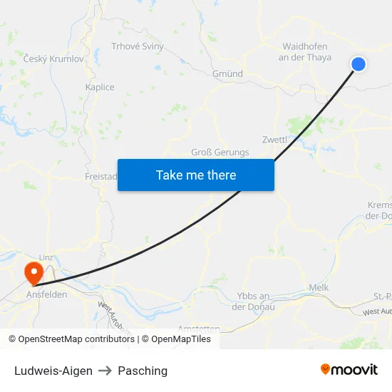 Ludweis-Aigen to Pasching map