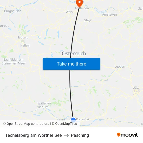 Techelsberg am Wörther See to Pasching map
