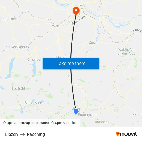 Liezen to Pasching map