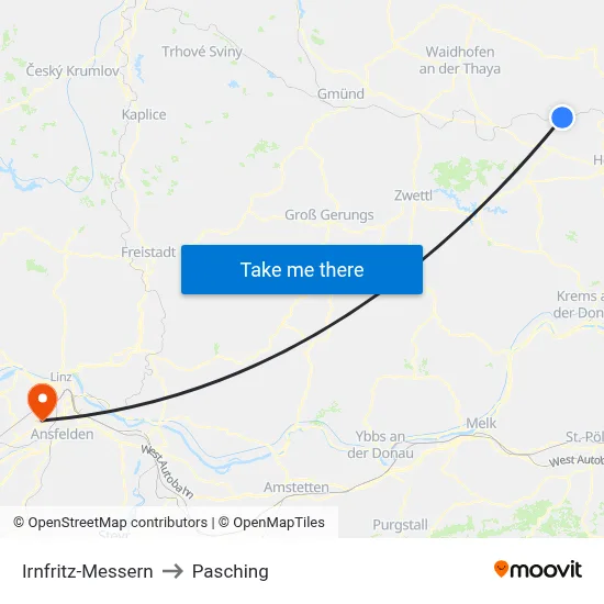 Irnfritz-Messern to Pasching map