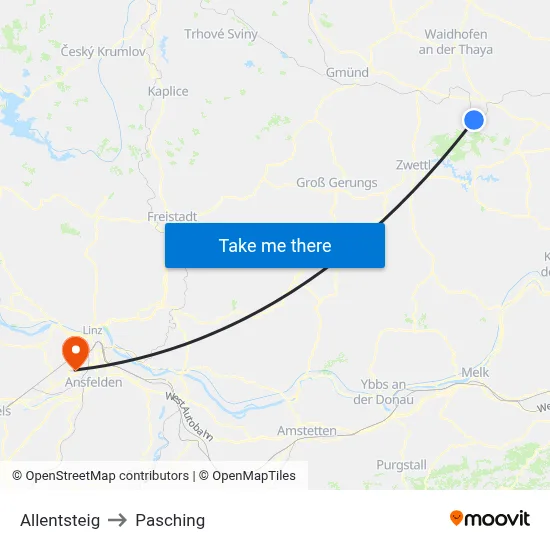 Allentsteig to Pasching map